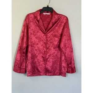 Victoria's Secret Hot Red Satin Floral Brocade Pajama Top Women's Small